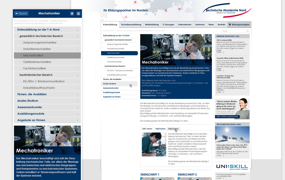 Responsive Webdesign-Konzept der Website www.t-a-nord.de